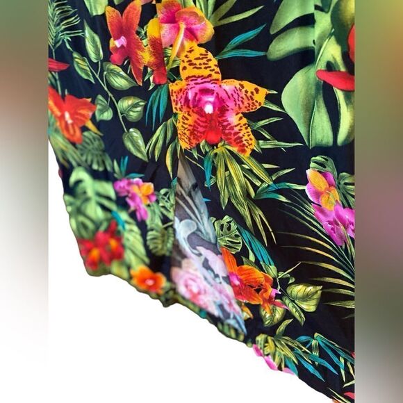 Clio Sz 10 Vintage Black Vibrant Orchid Tropical Button Top Pencil Skirt Set - Picture 6 of 11
